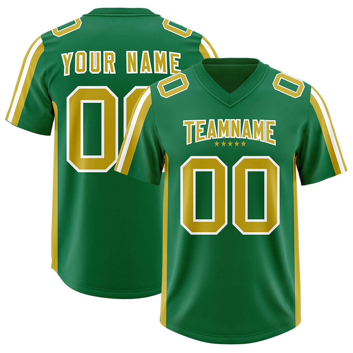 Custom Kelly Green Old Gold and White Side Stripe Pattern Authentic American Football Jersey