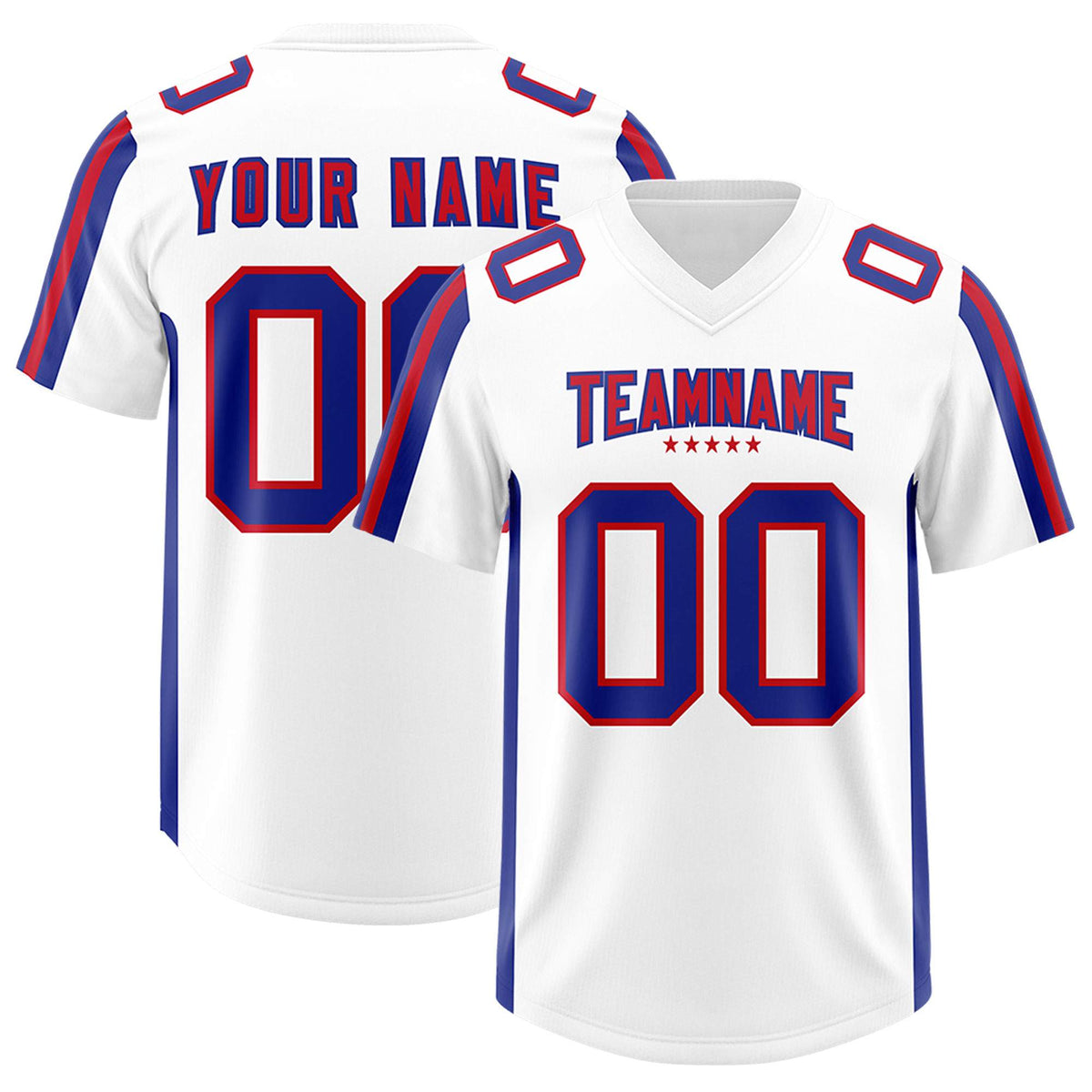 Custom White Royal and Red Side Stripe Pattern Authentic American Football Jersey