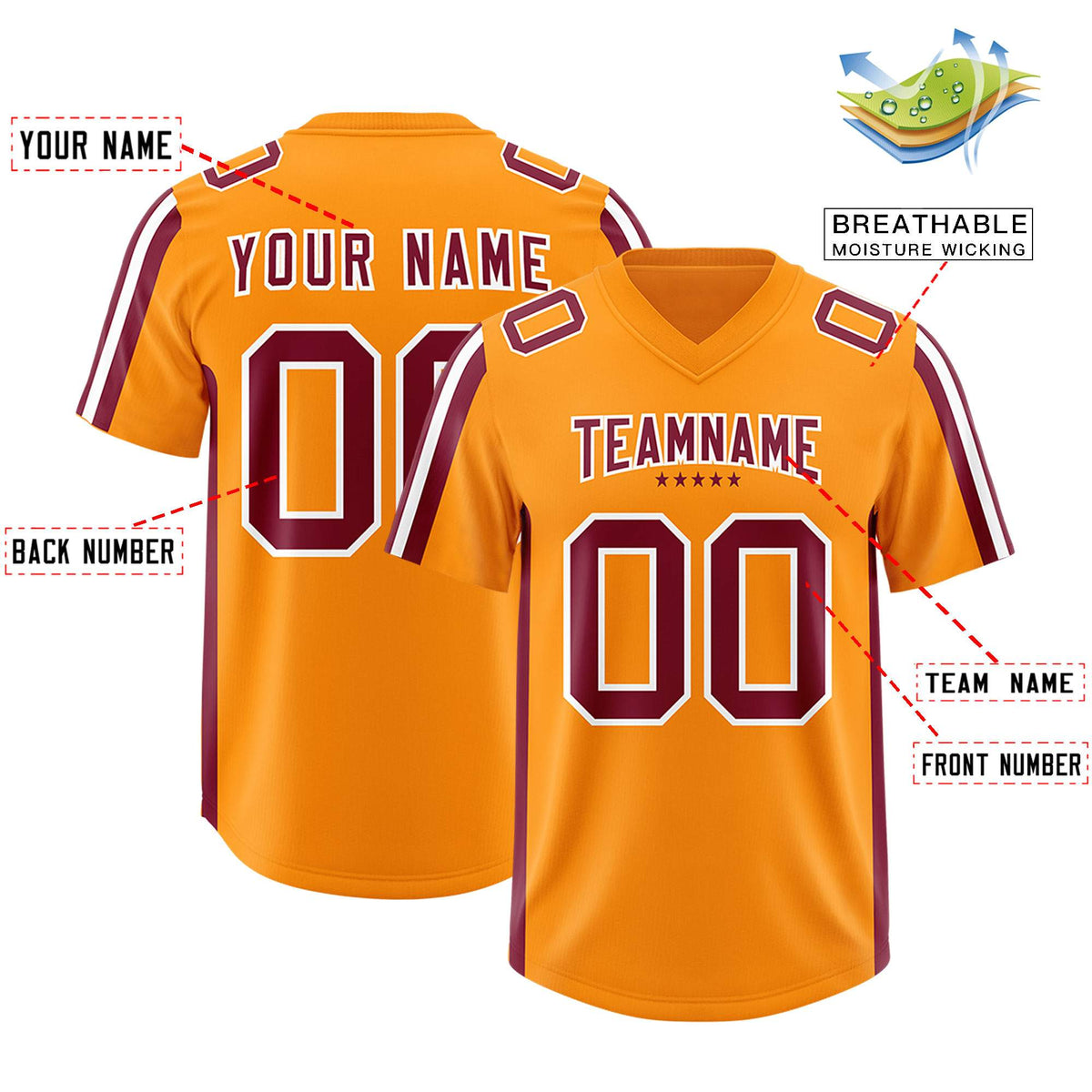 Custom Orange Crimson and White Side Stripe Pattern Authentic American Football Jersey