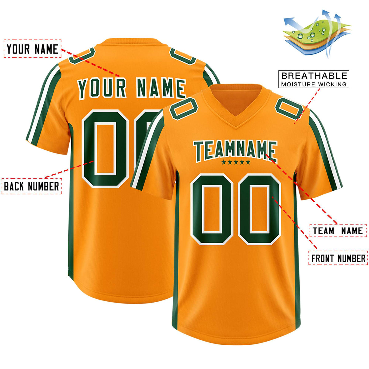 Custom Orange Green and White Side Stripe Pattern Authentic American Football Jersey