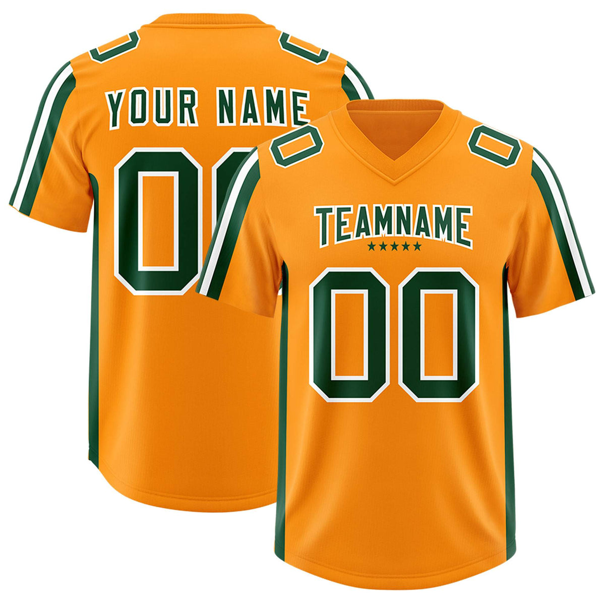 Custom Orange Green and White Side Stripe Pattern Authentic American Football Jersey