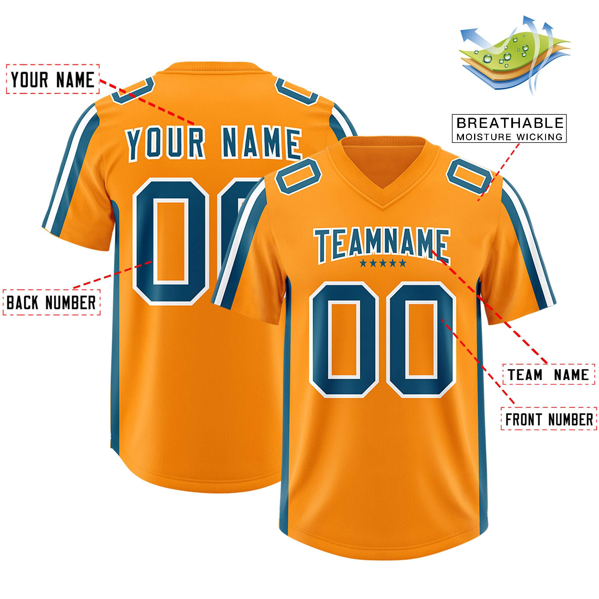 Custom Orange Panther Blue and White Side Stripe Pattern Authentic American Football Jersey