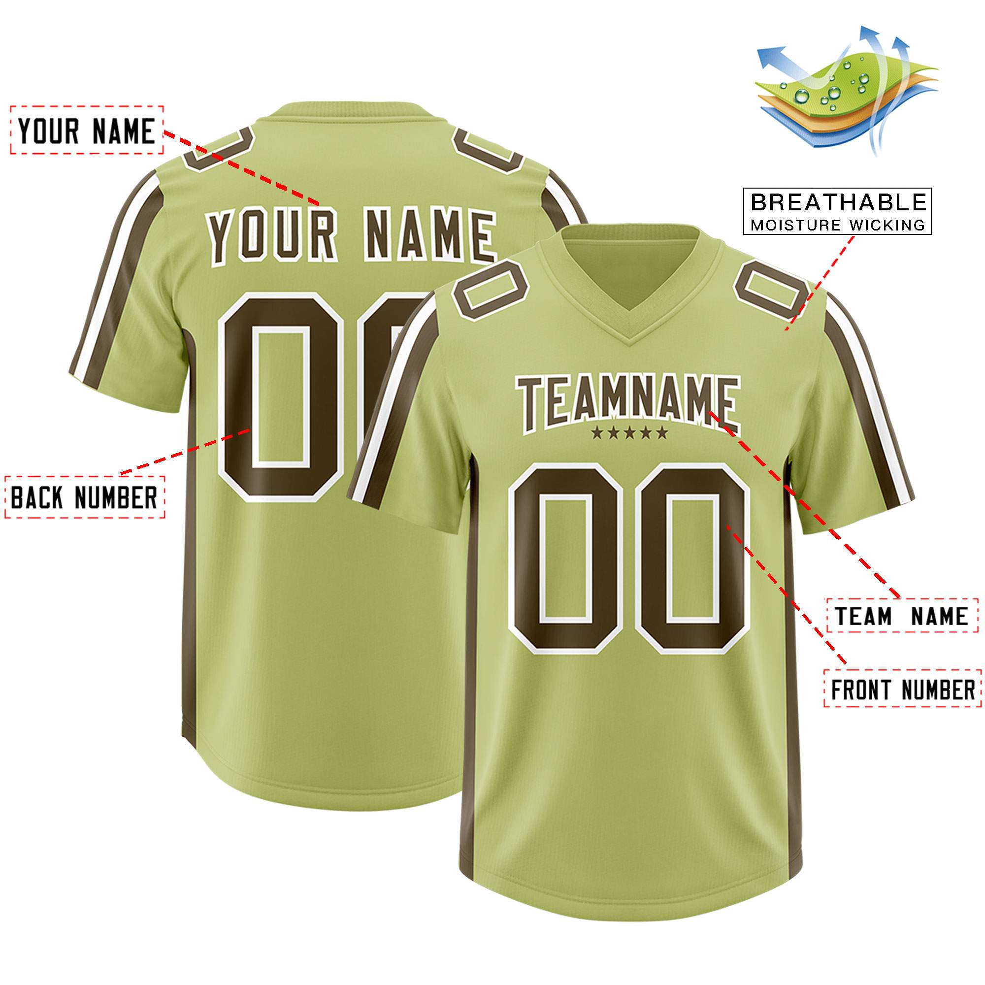 Custom Champagne Olive and White Side Stripe Pattern Authentic American Football Jersey