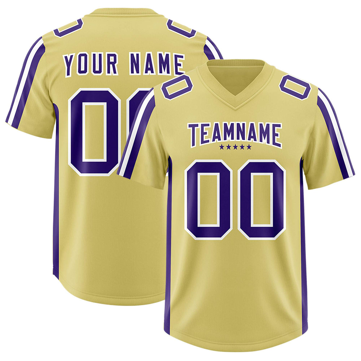 Custom Old Gold Purple and White Side Stripe Pattern Authentic American Football Jersey