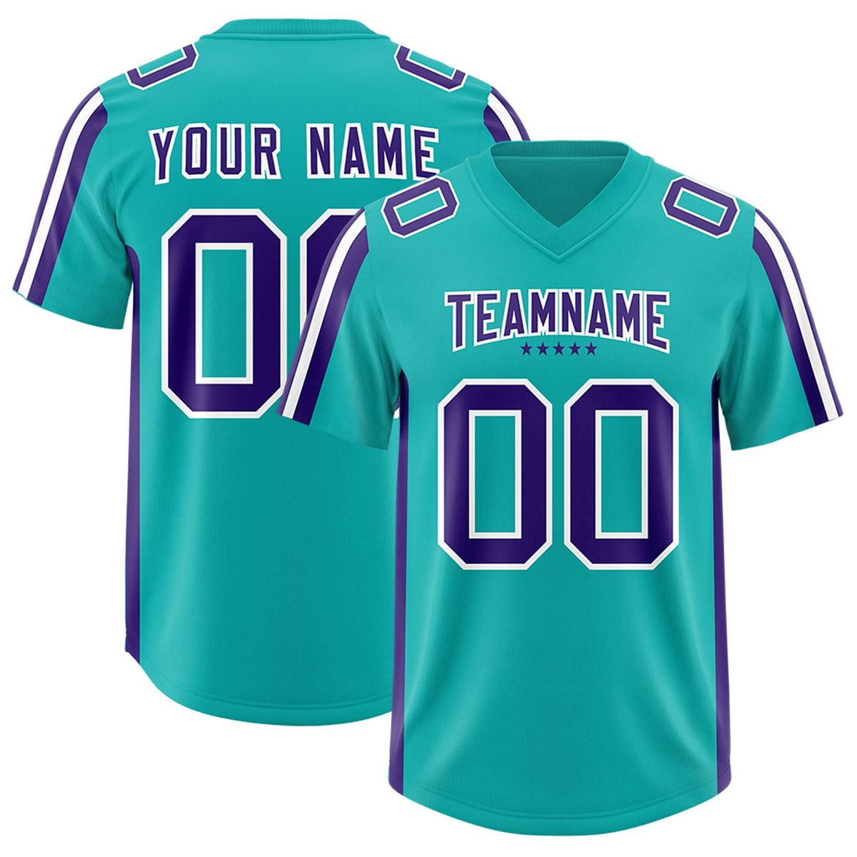 Custom Aqua Purple and White Side Stripe Pattern Authentic American Football Jersey