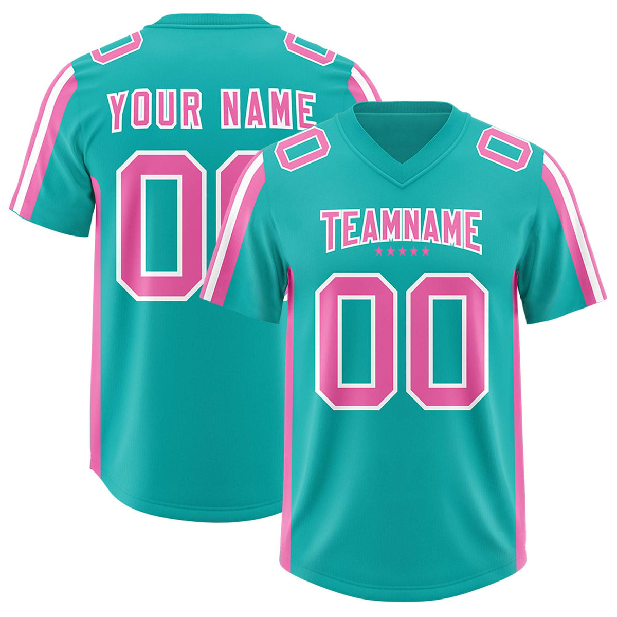 Custom Aqua Pink and White Side Stripe Pattern Authentic American Football Jersey