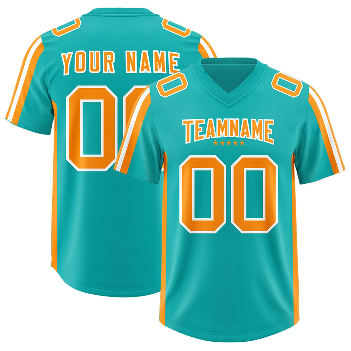 Custom Aqua Orange and White Side Stripe Pattern Authentic American Football Jersey