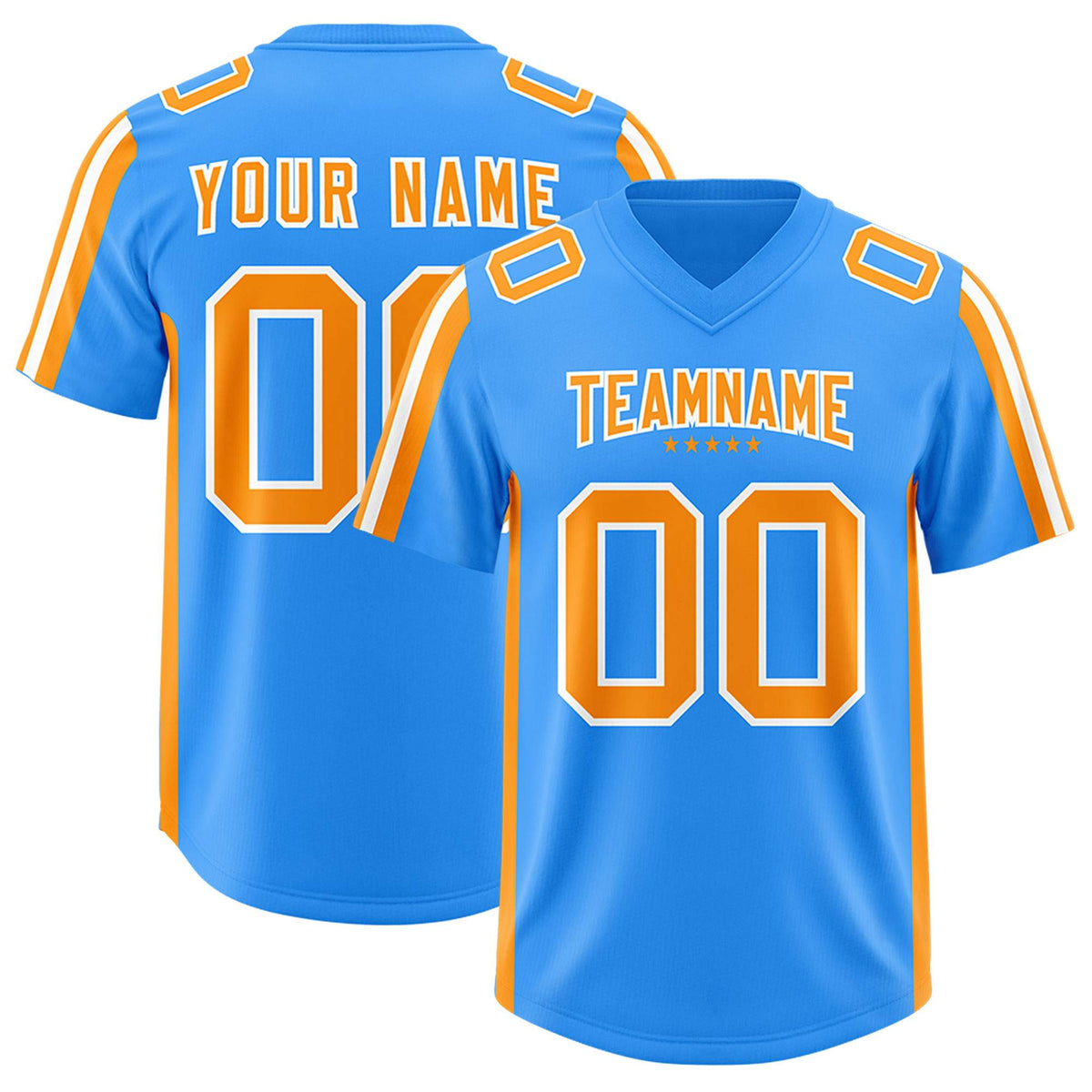 Custom Light Blue Orange and White Side Stripe Pattern Authentic American Football Jersey