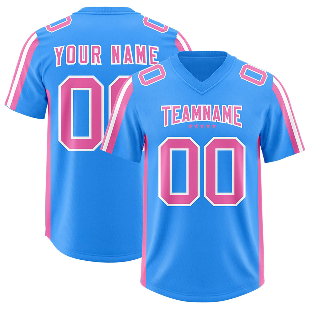Custom Light Blue Pink and White Side Stripe Pattern Authentic American Football Jersey