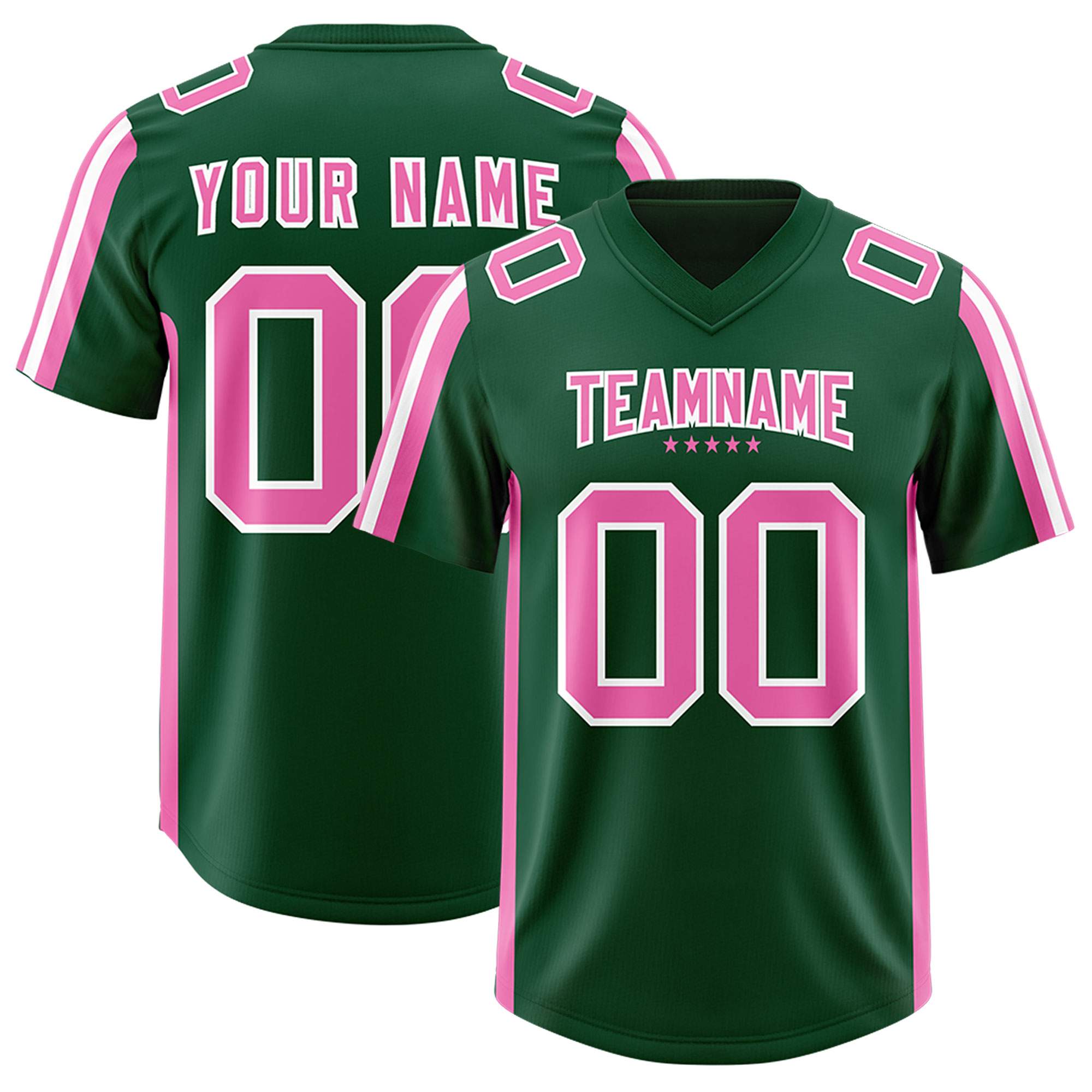 Custom Green Pink and White Side Stripe Pattern Authentic American Football Jersey
