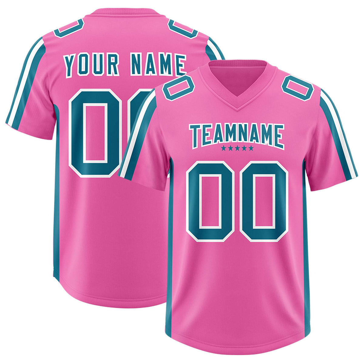 Custom Pink Aqua and White Side Stripe Pattern Authentic American Football Jersey