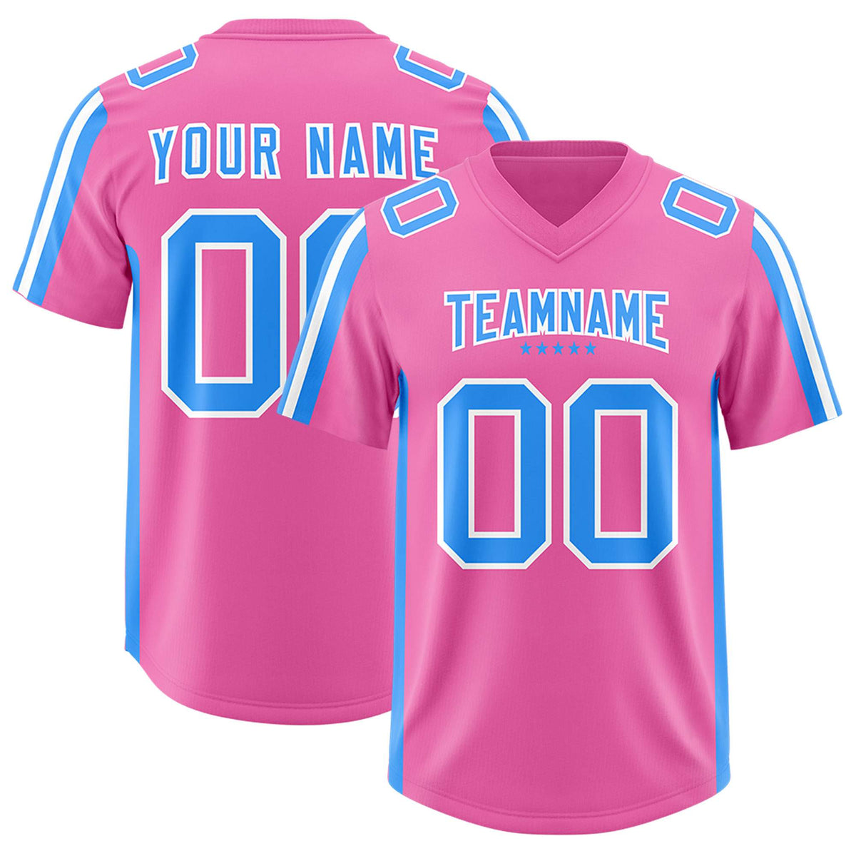 Custom Pink Light Blue and White Side Stripe Pattern Authentic American Football Jersey
