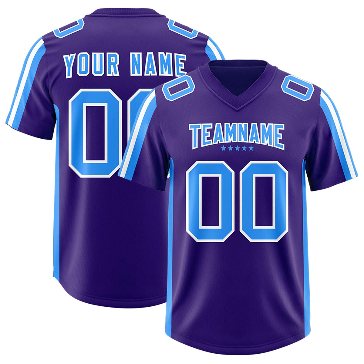 Custom Purple Light Blue and White Side Stripe Pattern Authentic American Football Jersey