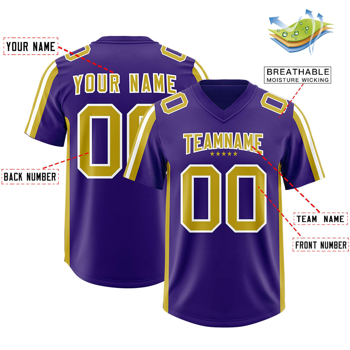 Custom Purple Old Gold and White Side Stripe Pattern Authentic American Football Jersey