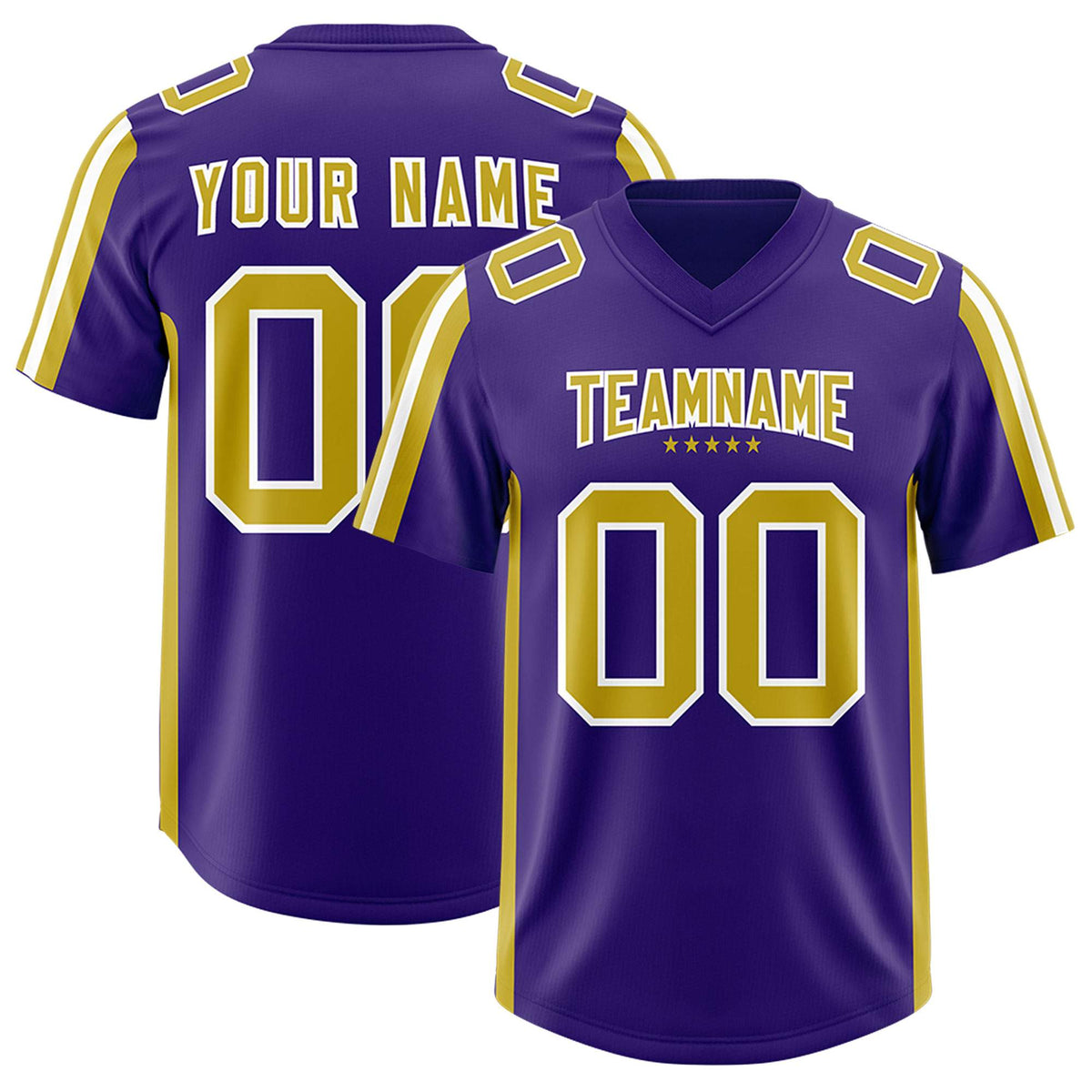 Custom Purple Old Gold and White Side Stripe Pattern Authentic American Football Jersey