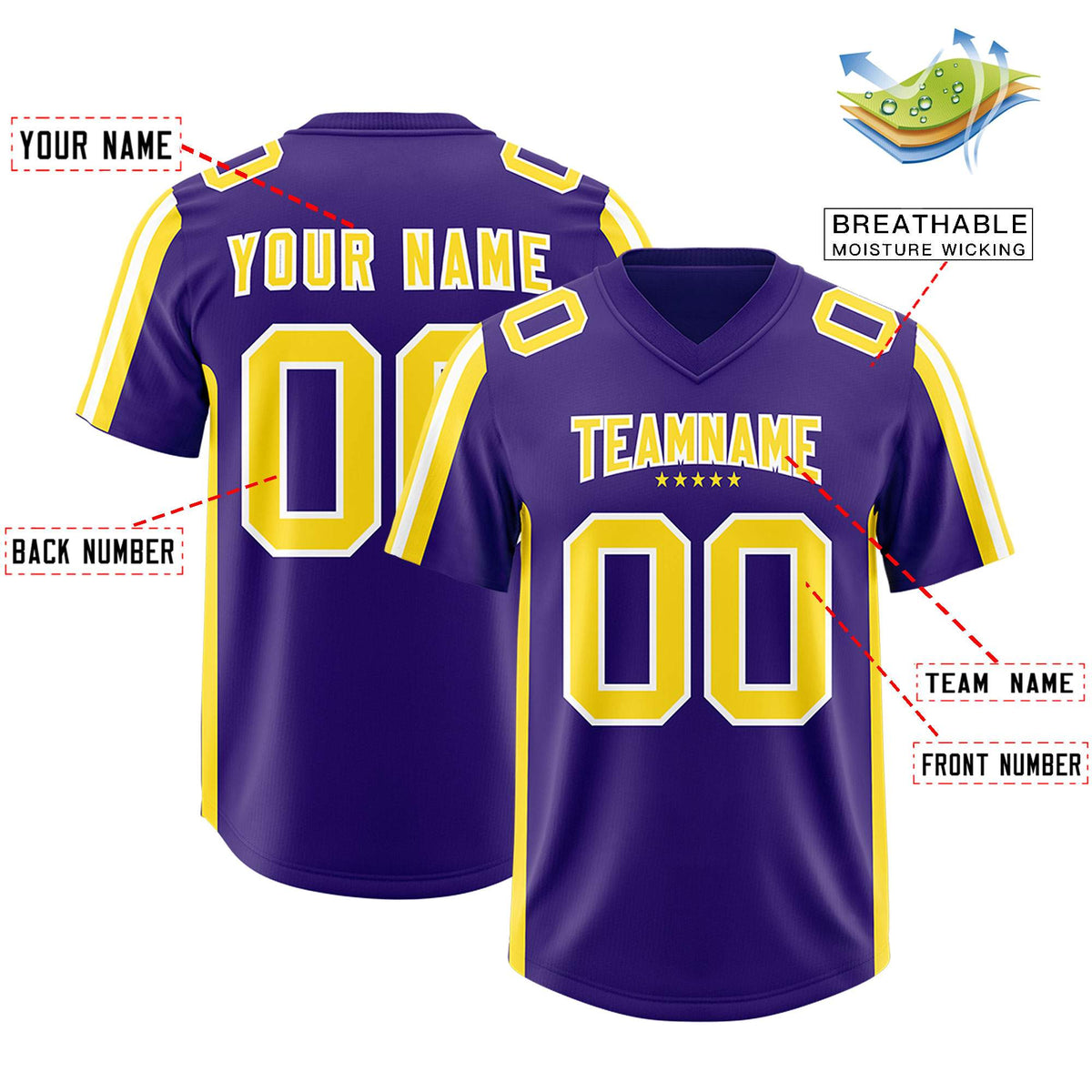 Custom Purple Gold and White Side Stripe Pattern Authentic American Football Jersey