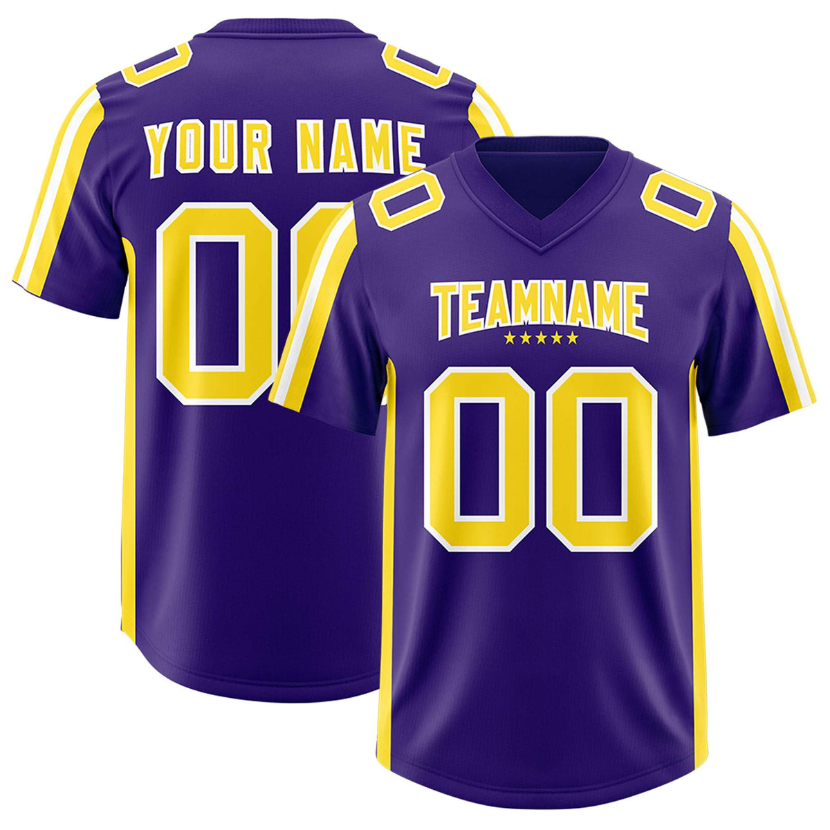 Custom Purple Gold and White Side Stripe Pattern Authentic American Football Jersey