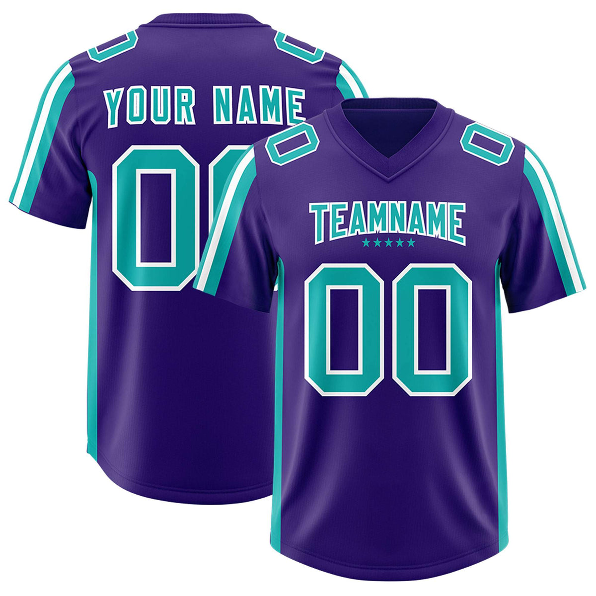 Custom Purple Aqua and White Side Stripe Pattern Authentic American Football Jersey