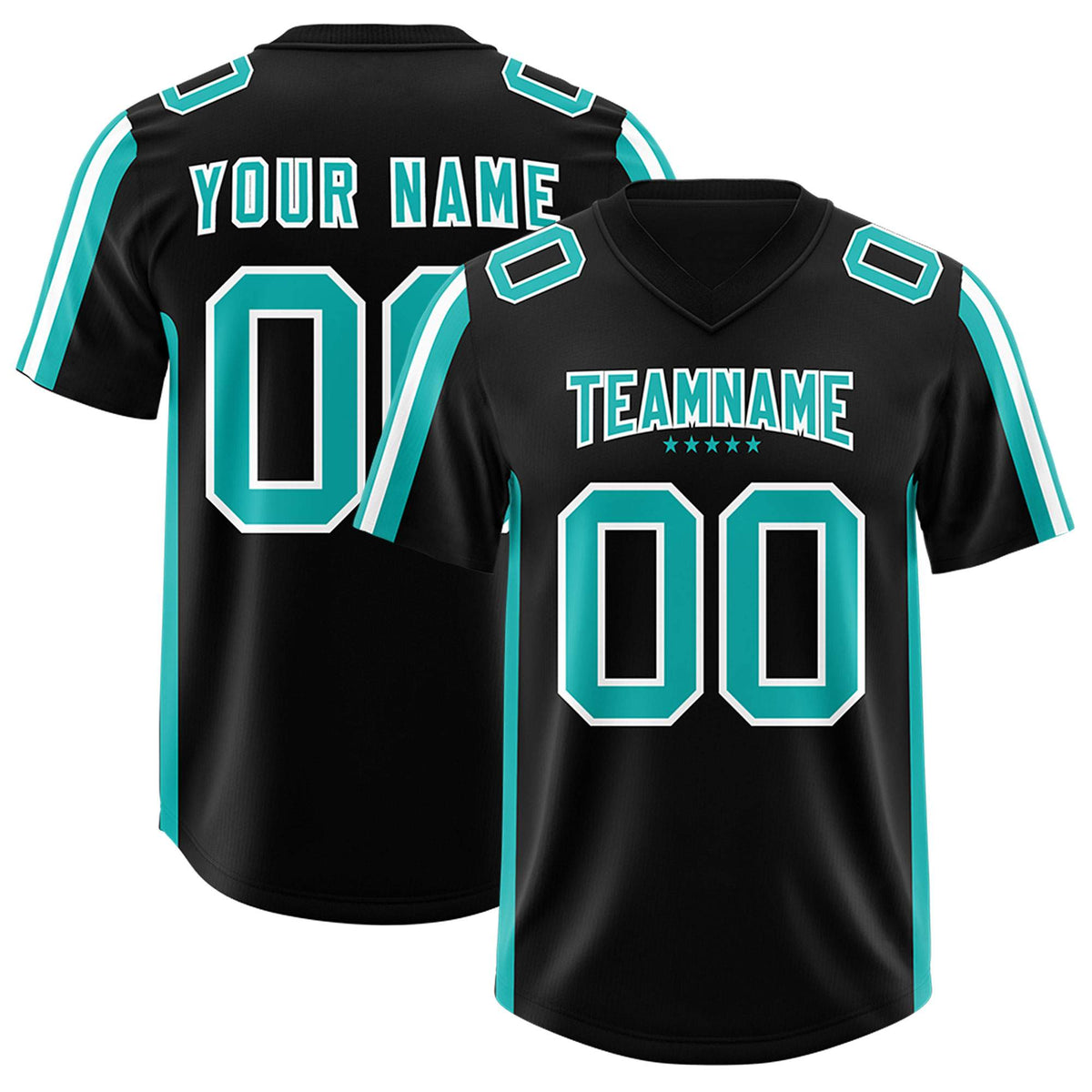 Custom Black Aqua and White Side Stripe Pattern Authentic American Football Jersey