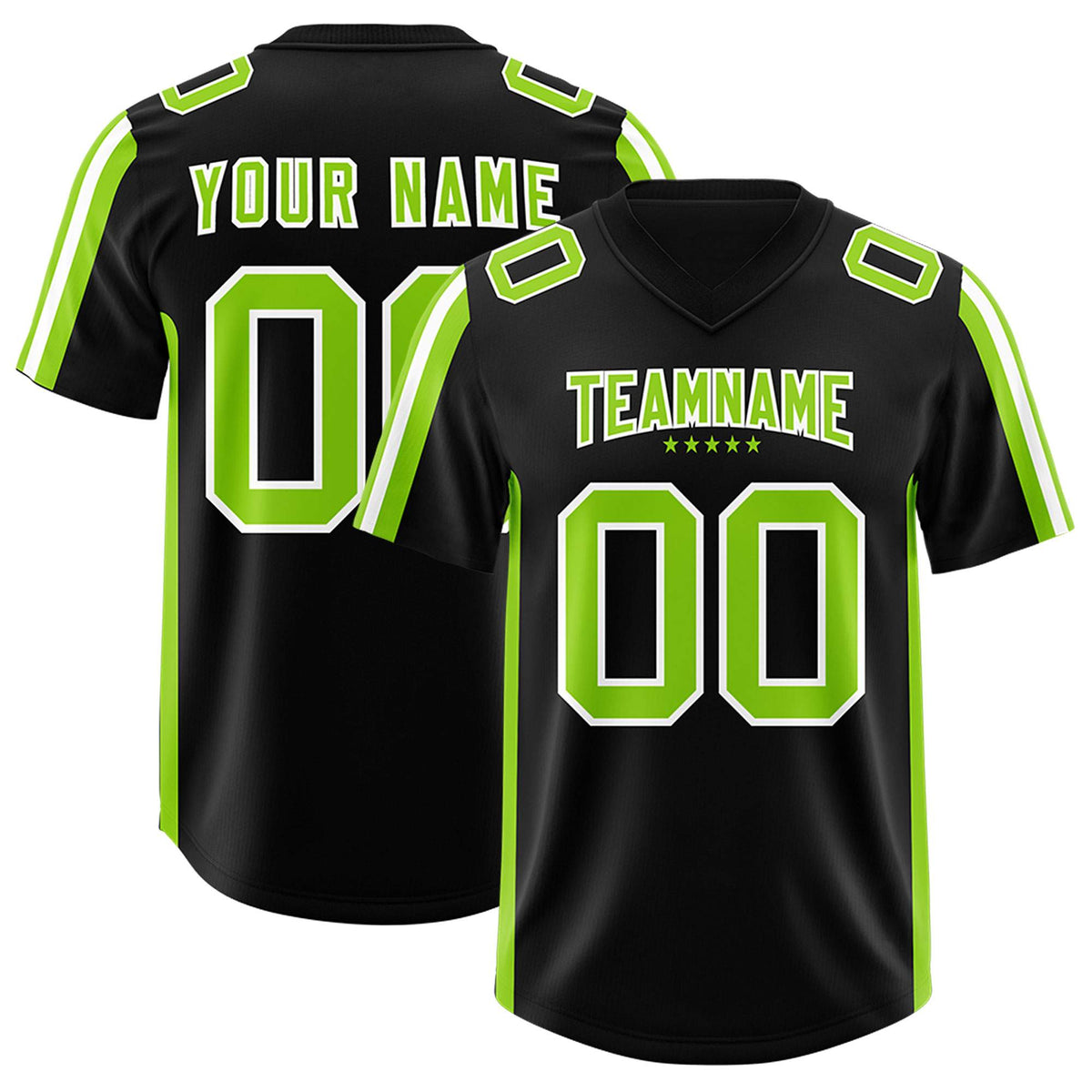 Custom Black Neon Green and White Side Stripe Pattern Authentic American Football Jersey