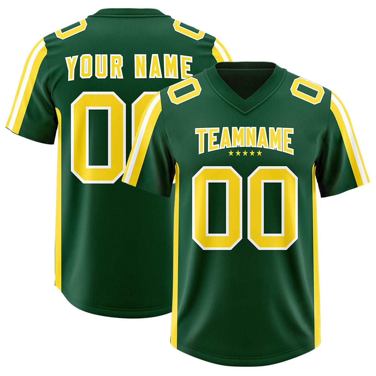 Custom Green Gold and White Side Stripe Pattern Authentic American Football Jersey