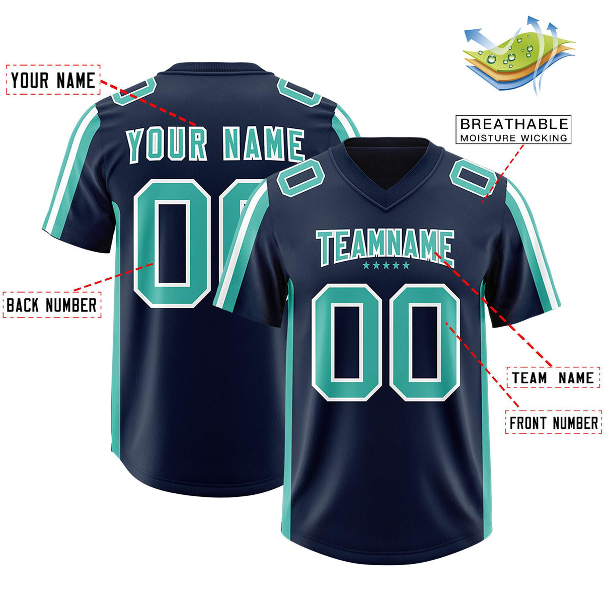 Custom Navy Bright Green and White Side Stripe Pattern Authentic American Football Jersey