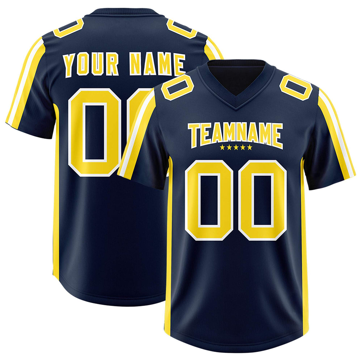 Custom Navy Gold and White Side Stripe Pattern Authentic American Football Jersey