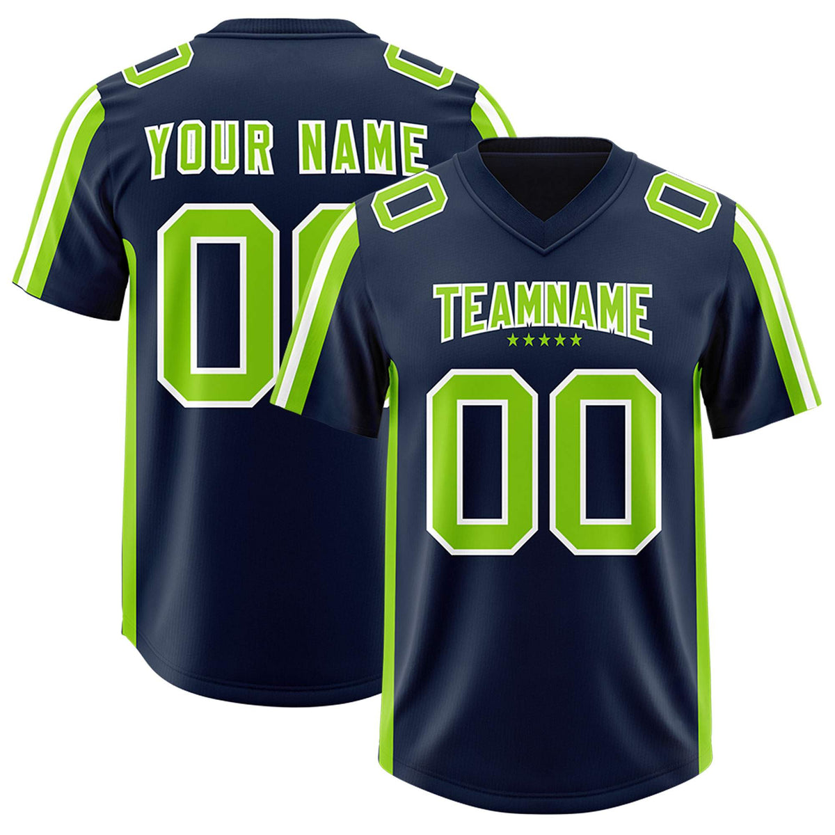 Custom Navy Neon Green and White Side Stripe Pattern Authentic American Football Jersey