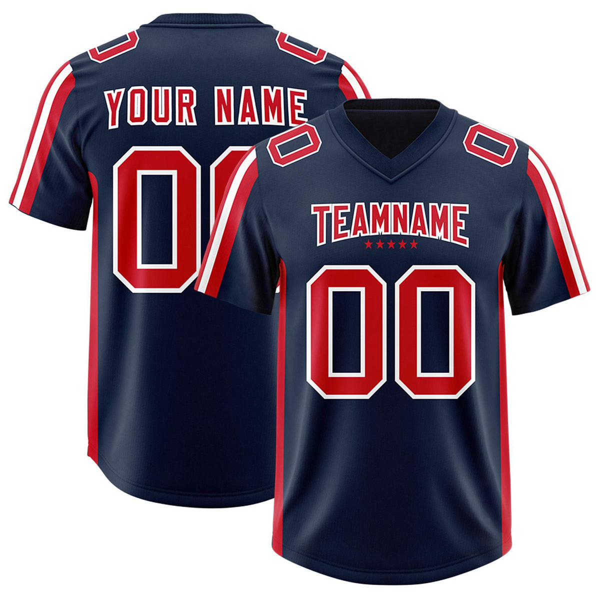 Custom Navy Red and White Side Stripe Pattern Authentic American Football Jersey