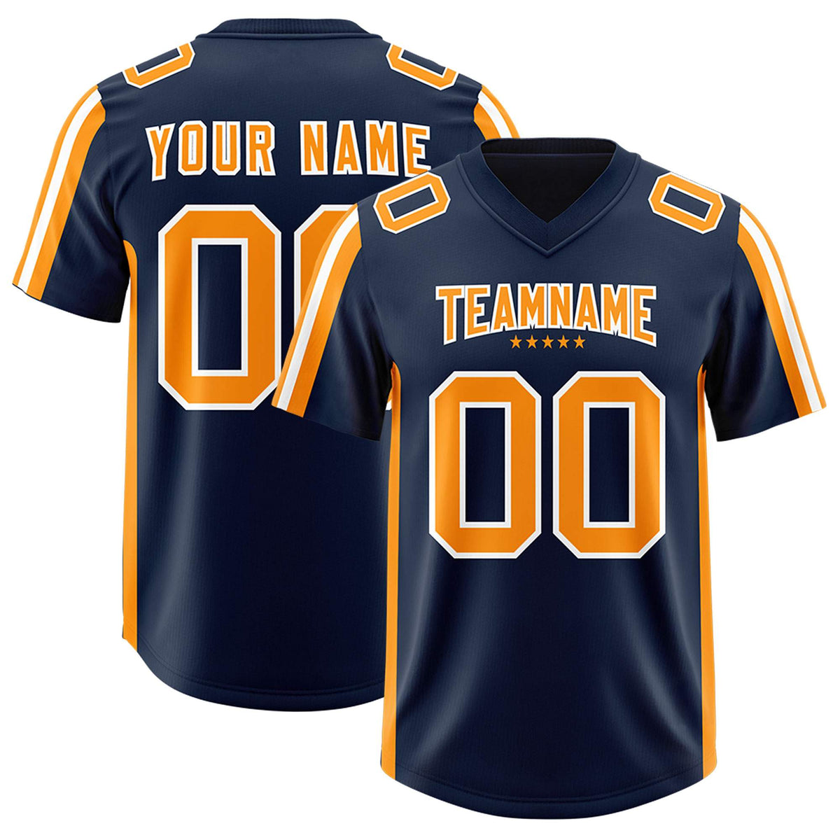 Custom Navy Orange and White Side Stripe Pattern Authentic American Football Jersey