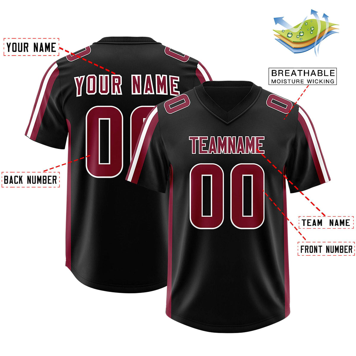 Custom Black Cardinal and White Side Stripe Pattern Authentic American Football Jersey