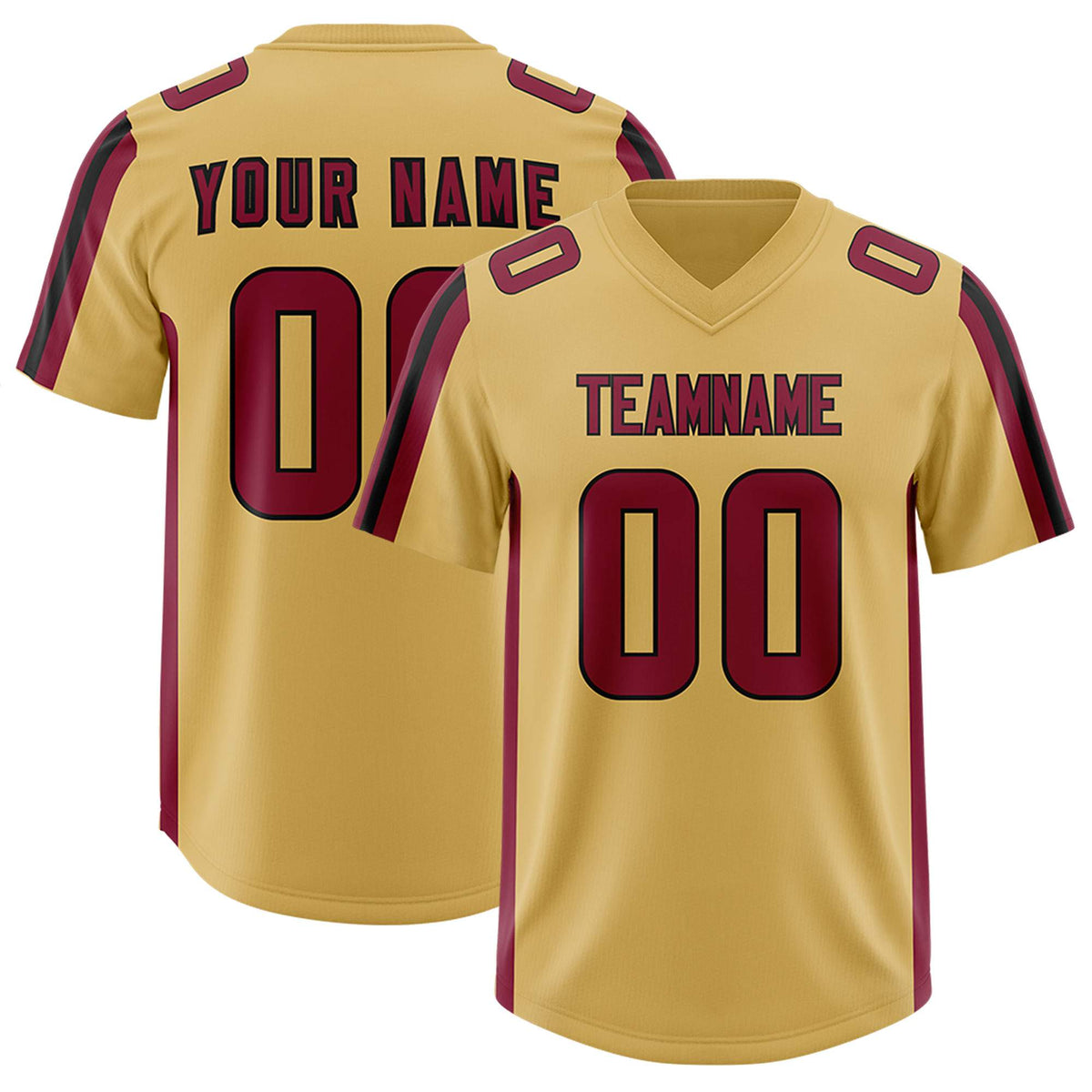 Custom Old Gold Cardinal and Black Side Stripe Pattern Authentic American Football Jersey