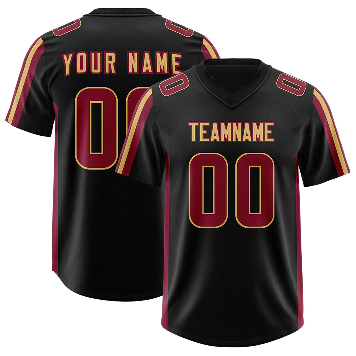 Custom Black Cardinal and Old Gold Side Stripe Pattern Authentic American Football Jersey