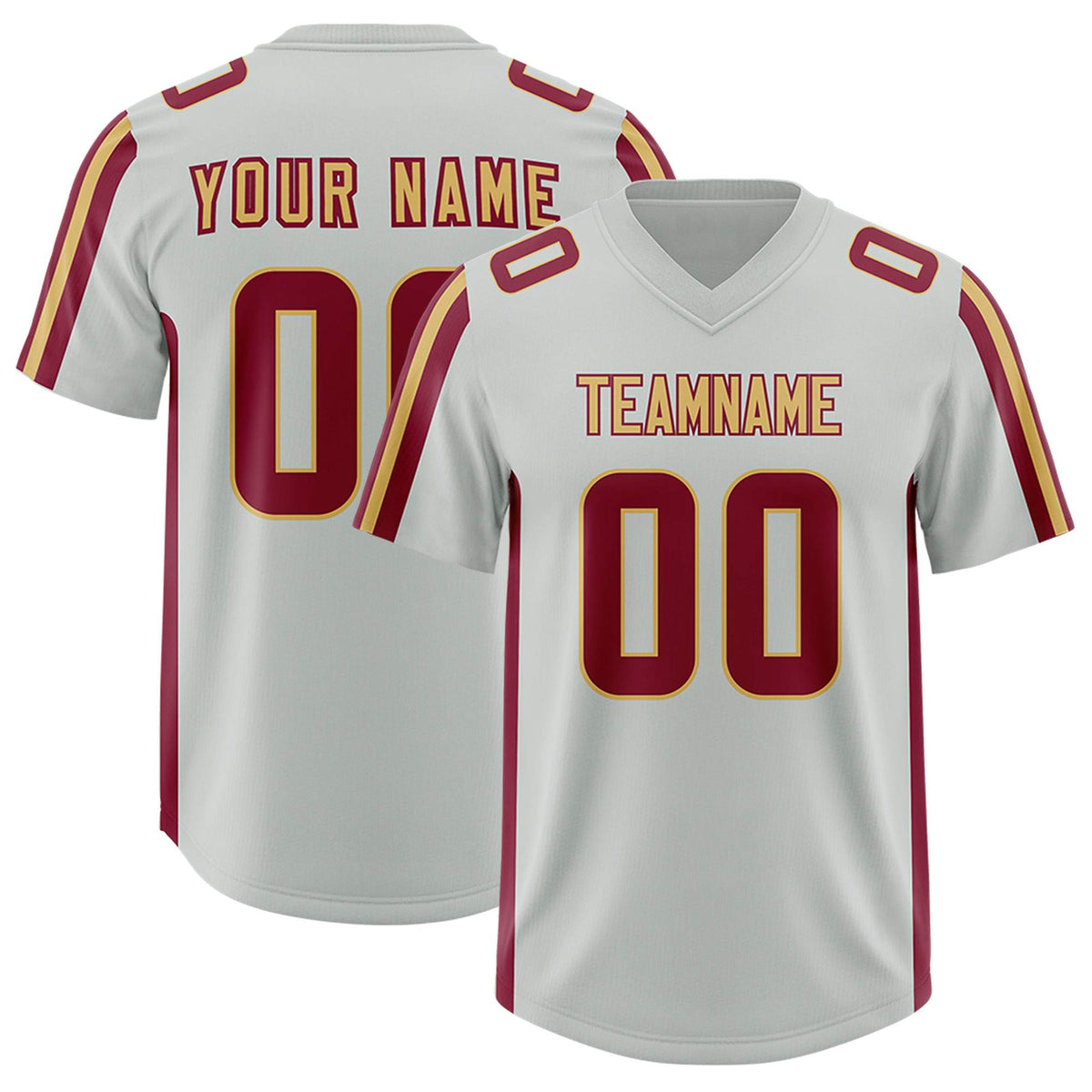 Custom Gray Crimson and Old Gold Side Stripe Pattern Authentic American Football Jersey