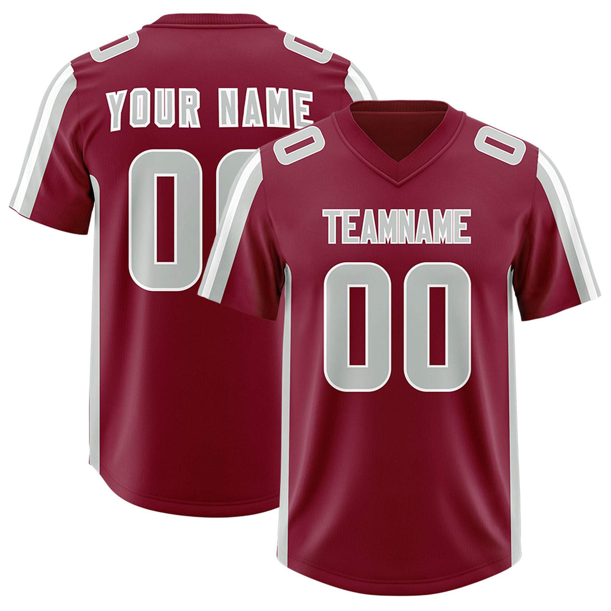 Custom Cardinal Gray and White Side Stripe Pattern Authentic American Football Jersey