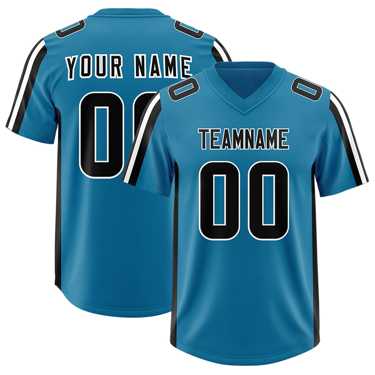 Custom Panther Blue Black and White Side Stripe Pattern Authentic American Football Jersey