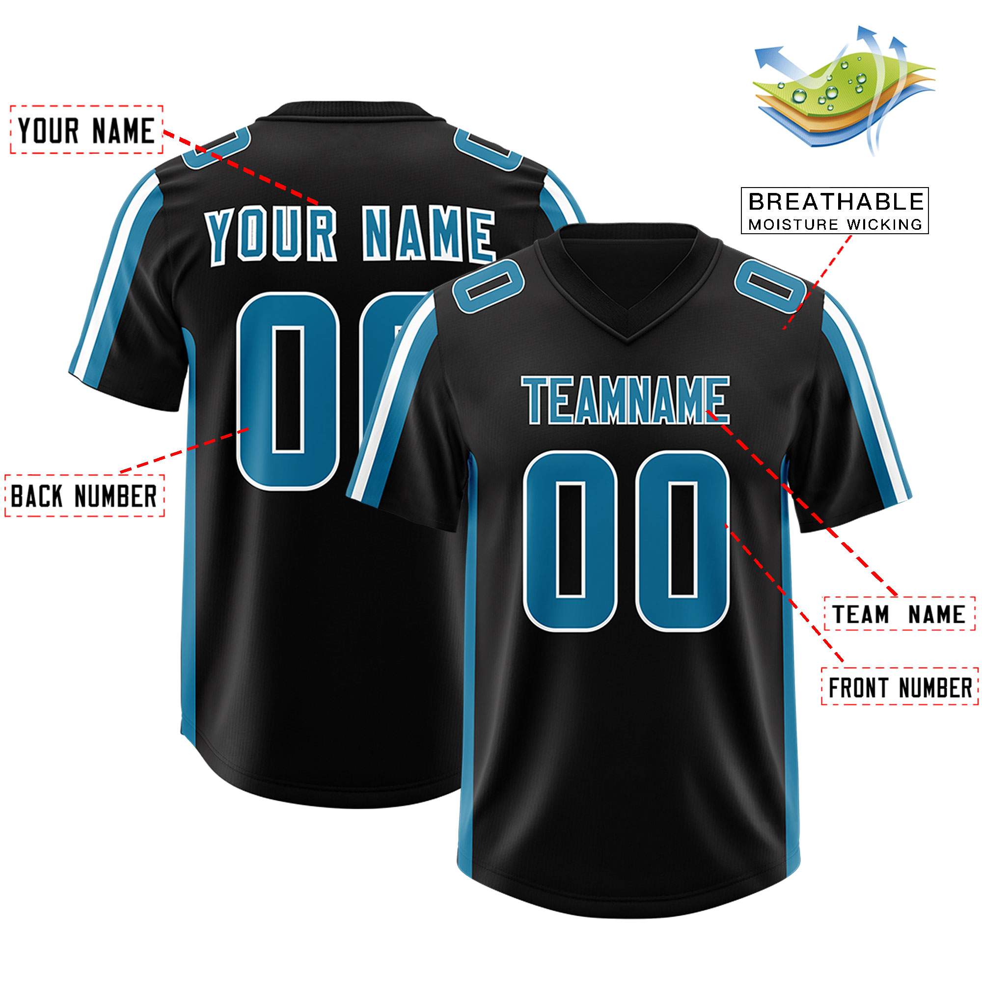 Custom Black Panther Blue and White Side Stripe Pattern Authentic American Football Jersey