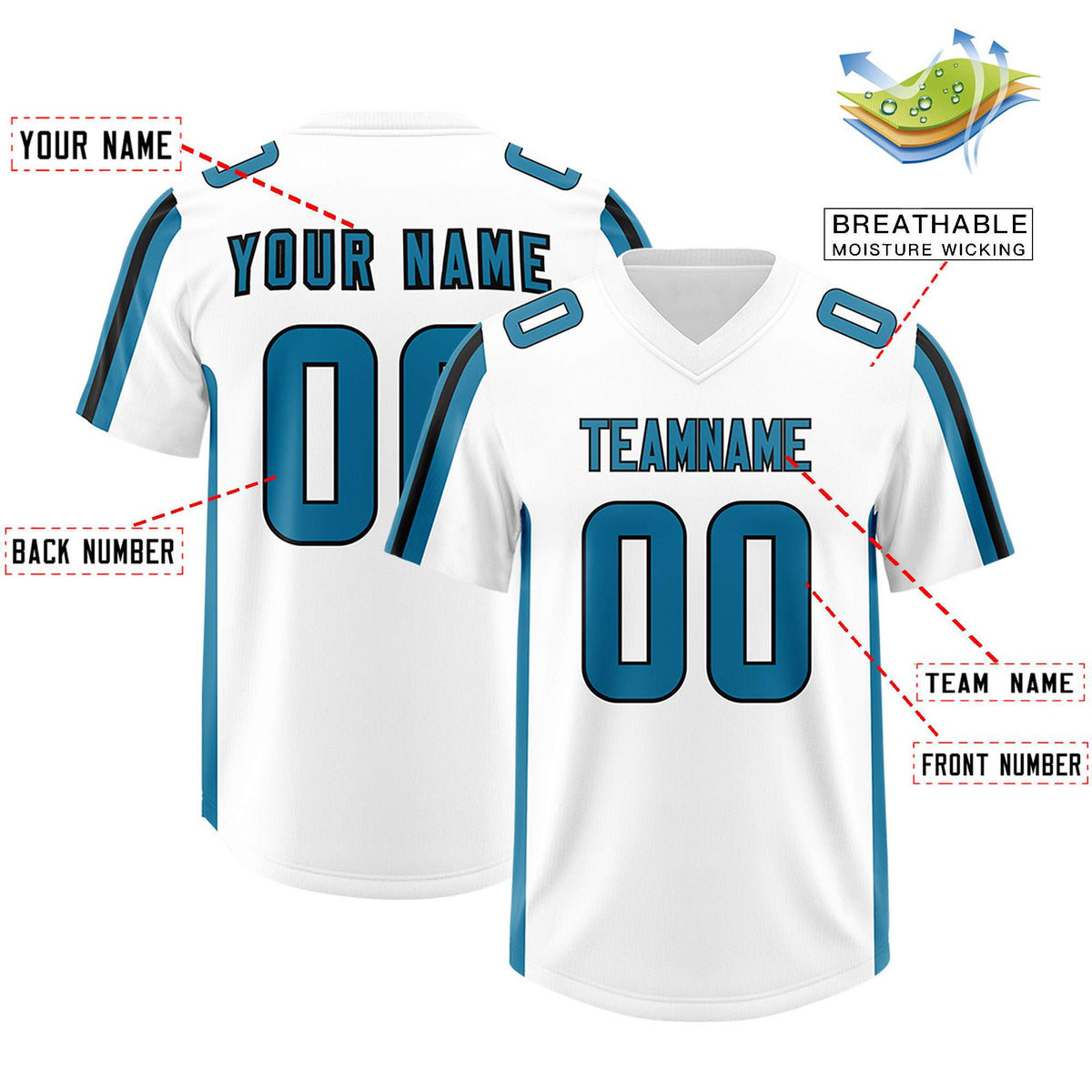 Custom White Panther Blue and Black Side Stripe Pattern Authentic American Football Jersey