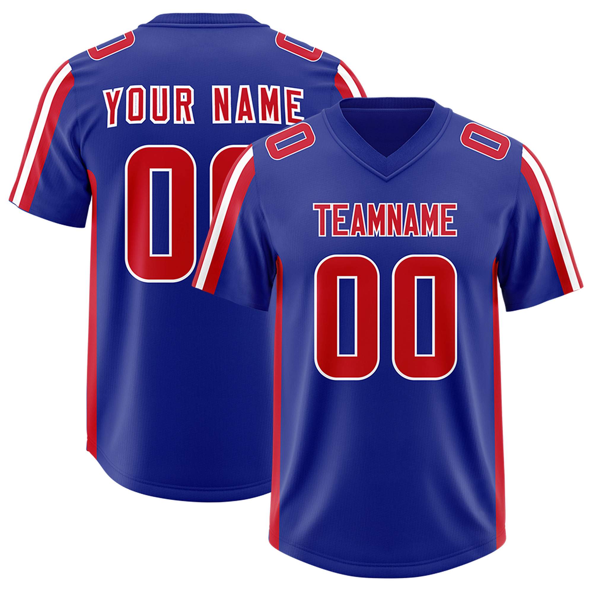 Custom Royal Red and White Side Stripe Pattern Authentic American Football Jersey
