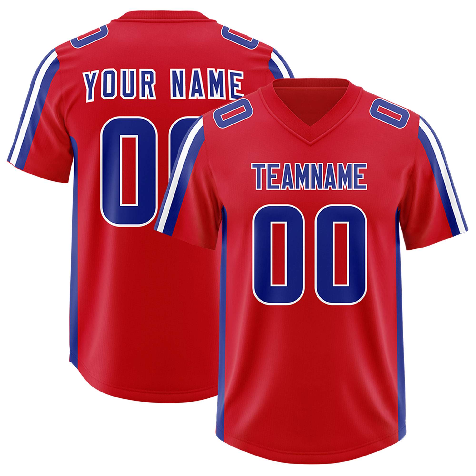 Custom Red Royal and White Side Stripe Pattern Authentic American Football Jersey