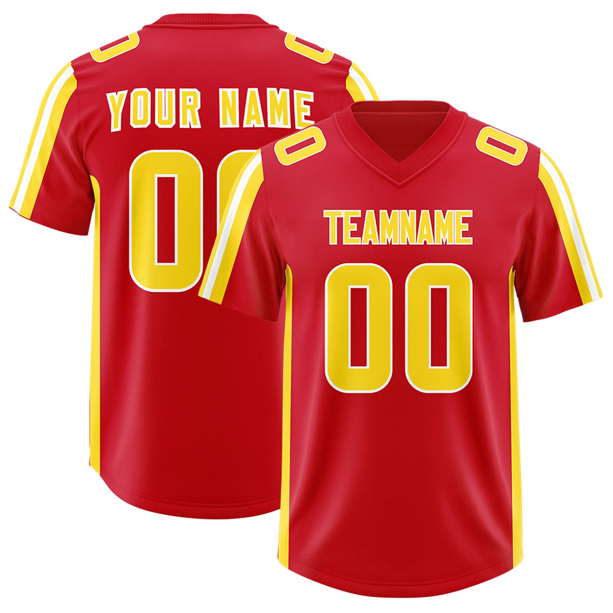 Custom Red Gold and White Side Stripe Pattern Authentic American Football Jersey