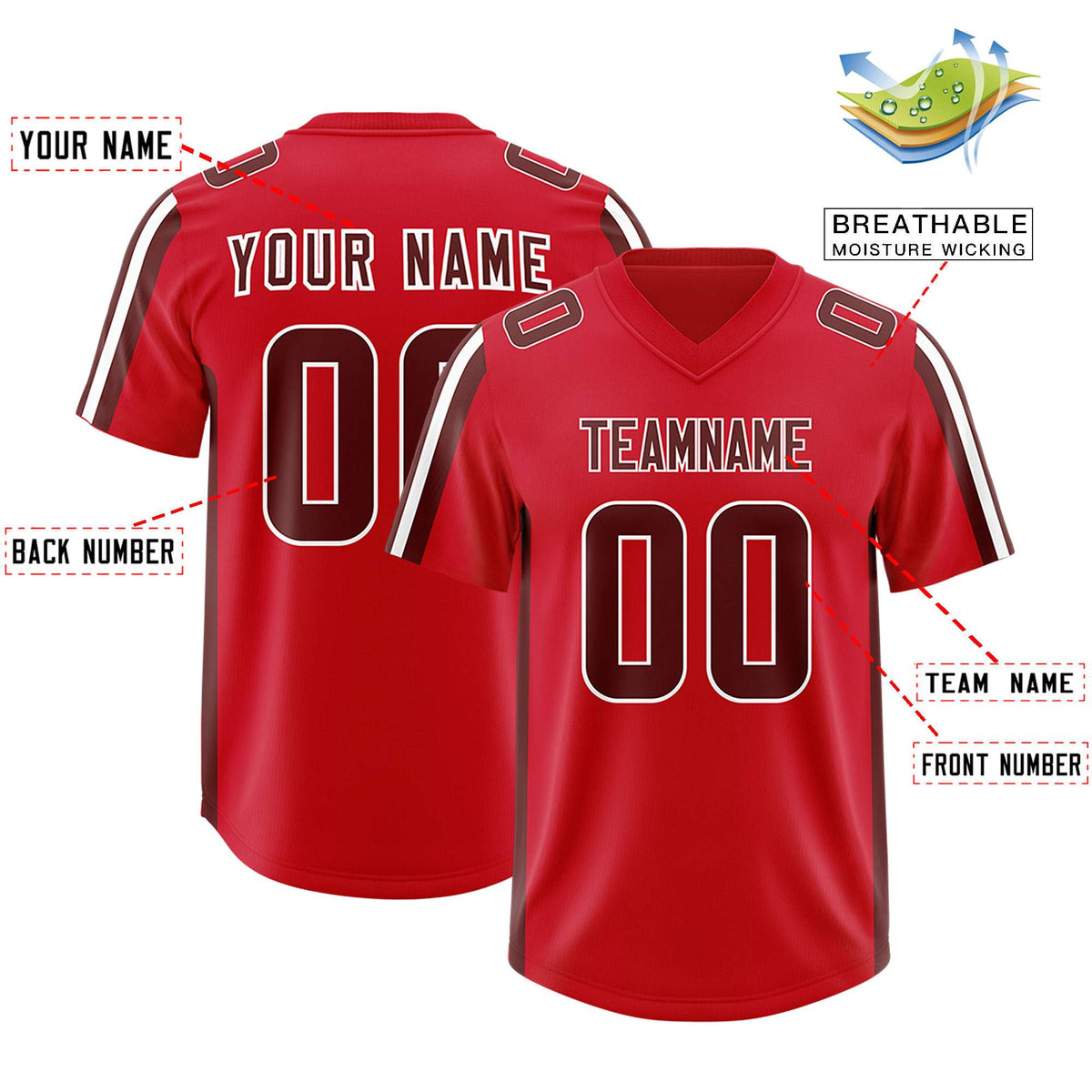 Custom Red Cardinal and White Side Stripe Pattern Authentic American Football Jersey