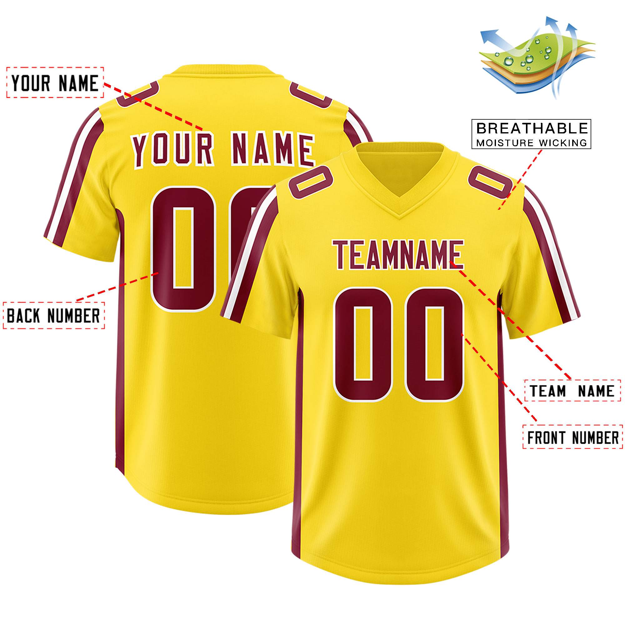 Custom Gold Cardinal and White Side Stripe Pattern Authentic American Football Jersey