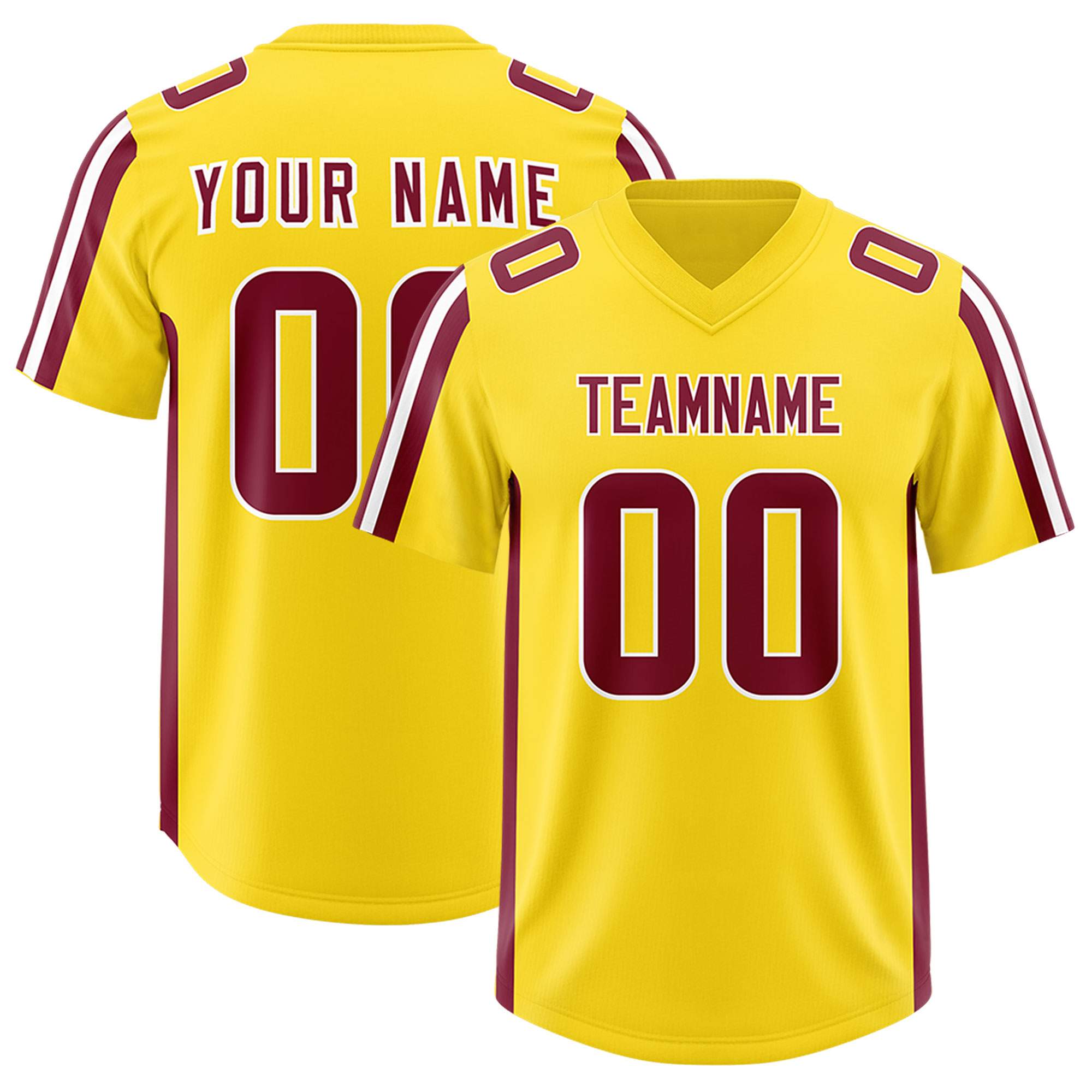 Custom Gold Cardinal and White Side Stripe Pattern Authentic American Football Jersey