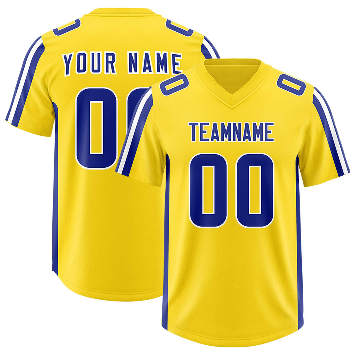 Custom Gold Royal and White Side Stripe Pattern Authentic American Football Jersey