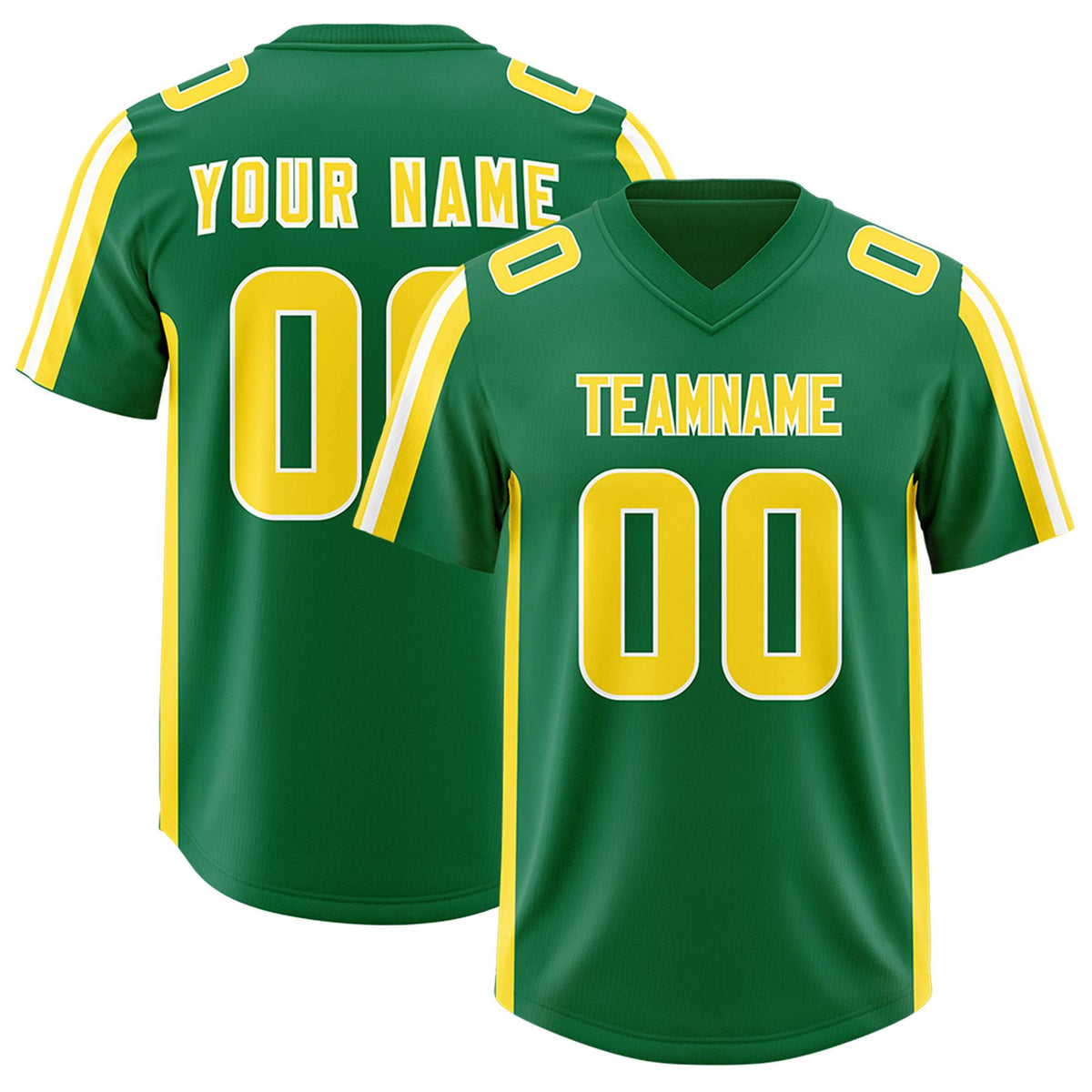 Custom Kelly Green Gold and White Side Stripe Pattern Authentic American Football Jersey