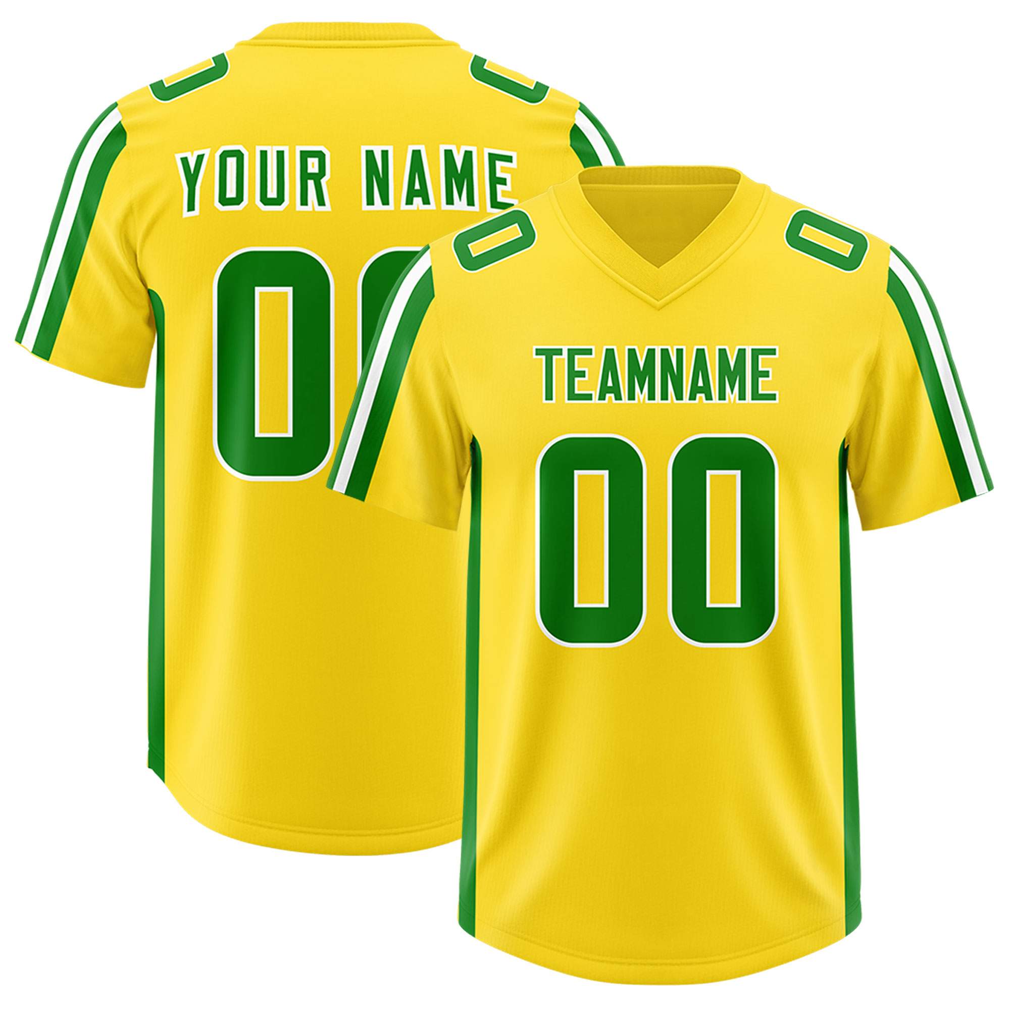 Custom Gold Kelly Green and White Side Stripe Pattern Authentic American Football Jersey
