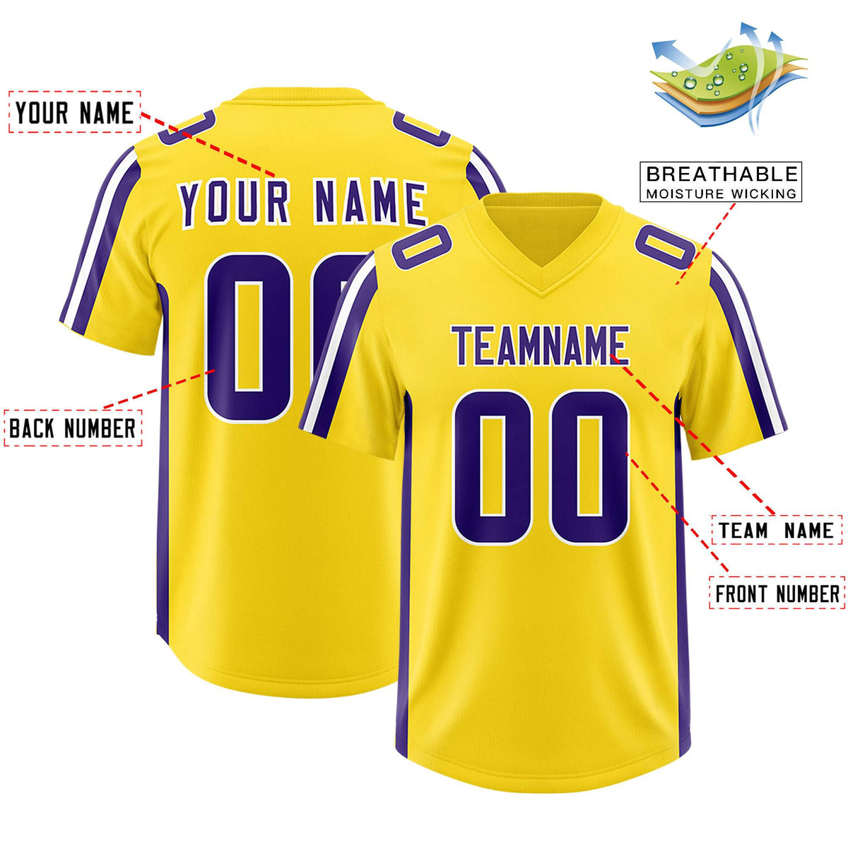 Custom Gold Purple and White Side Stripe Pattern Authentic American Football Jersey