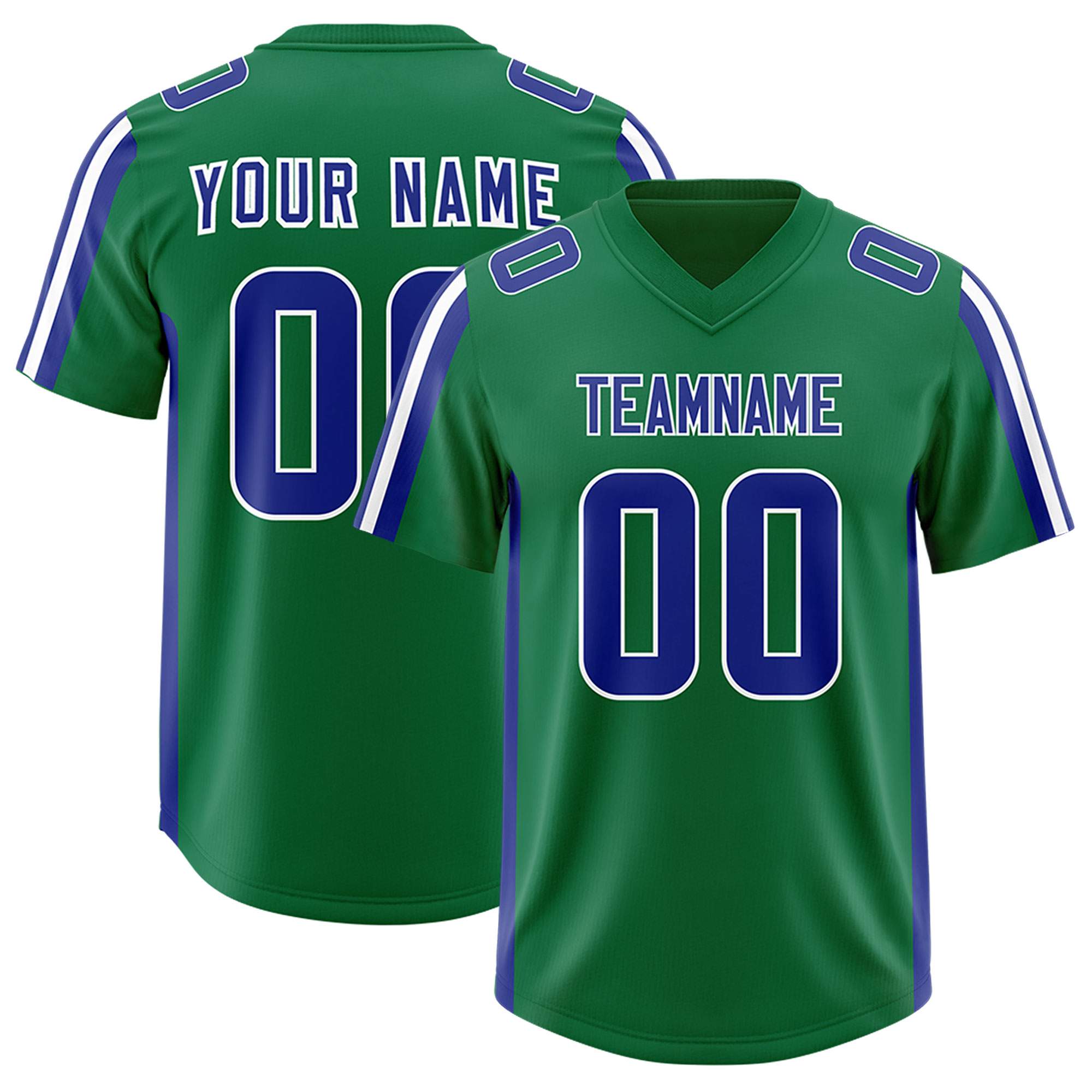 Custom Kelly Green Royal and White Side Stripe Pattern Authentic American Football Jersey