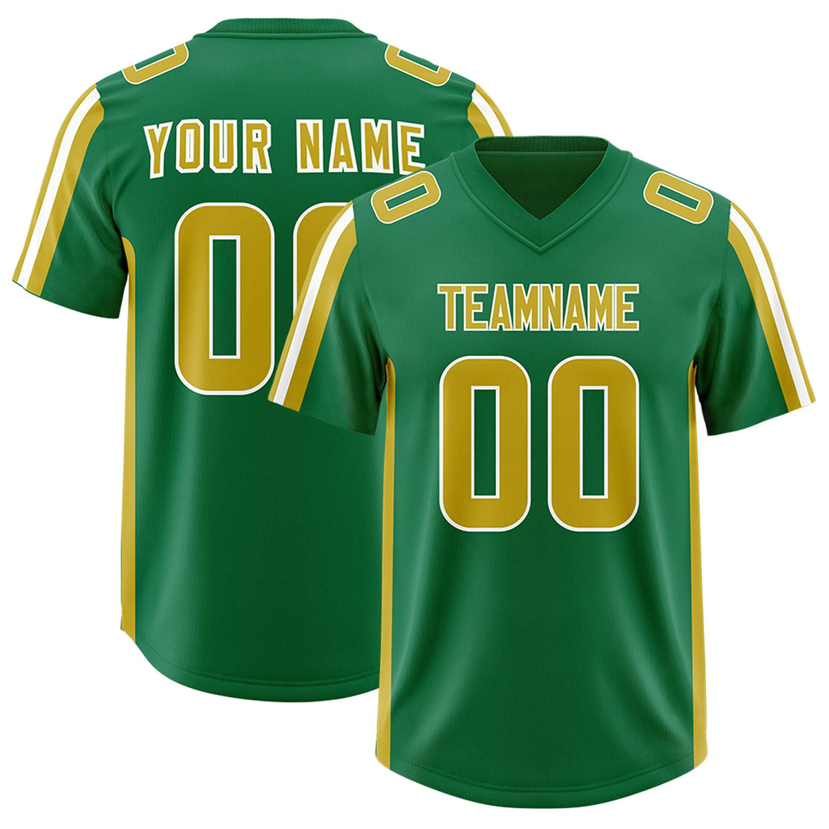 Custom Kelly Green Old Gold and White Side Stripe Pattern Authentic American Football Jersey